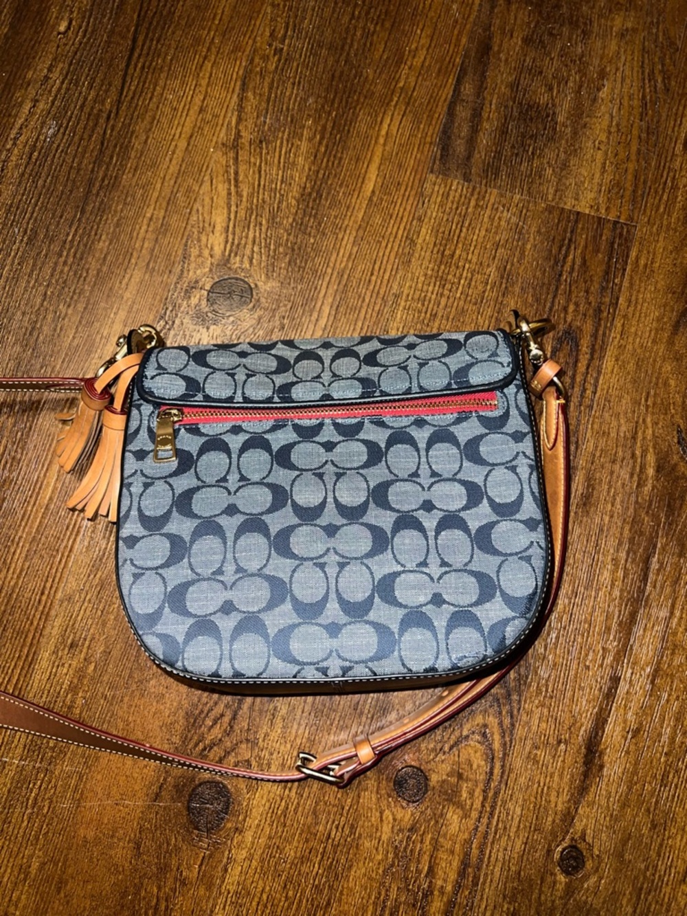 Coach Kleo 23 Navy Blue Canvas Brown Signature Chambray Shoulder Crossbody Bag - Picture 4 of 14